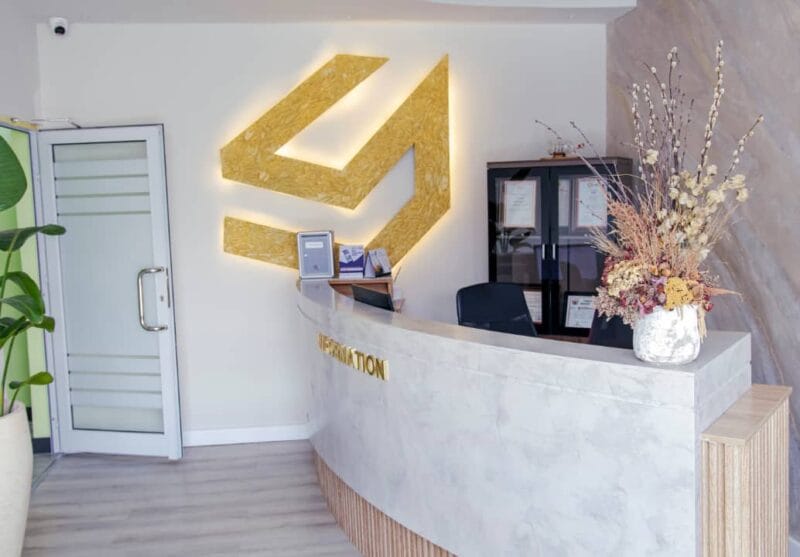 Smith Desk reception area with modern design and welcoming staff.